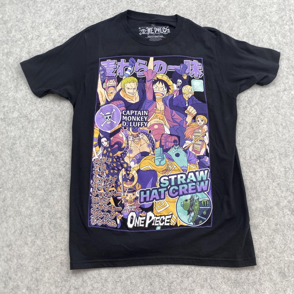 One Piece Straw Hat Crew Shirt Mens Large Black Anime Tee Luffy Ripple Junction